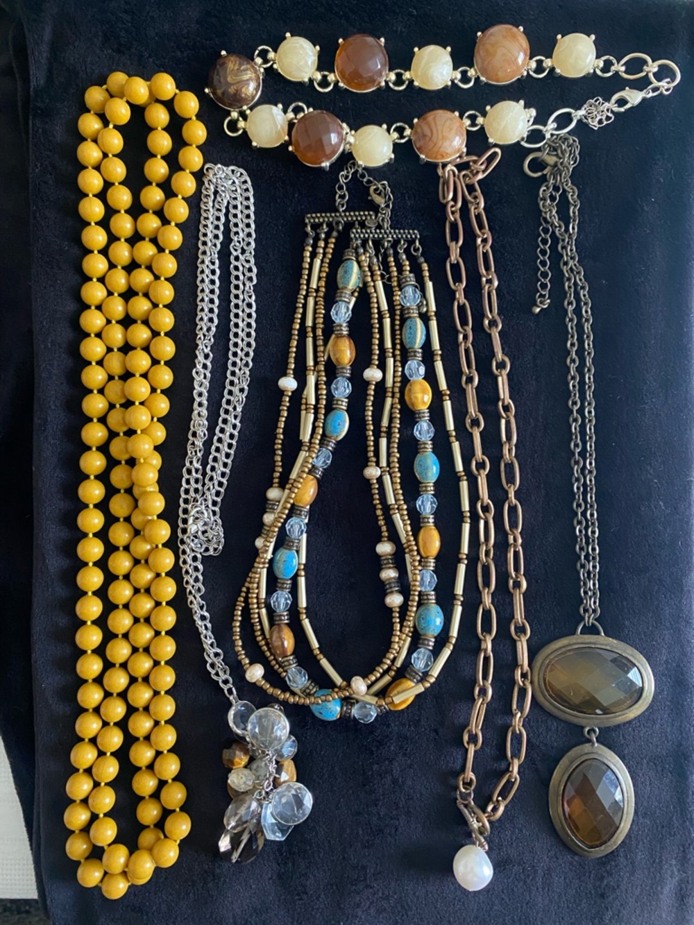 Multi-Strand Beaded Necklace in Yellow and Turquoise - Women Jewelry